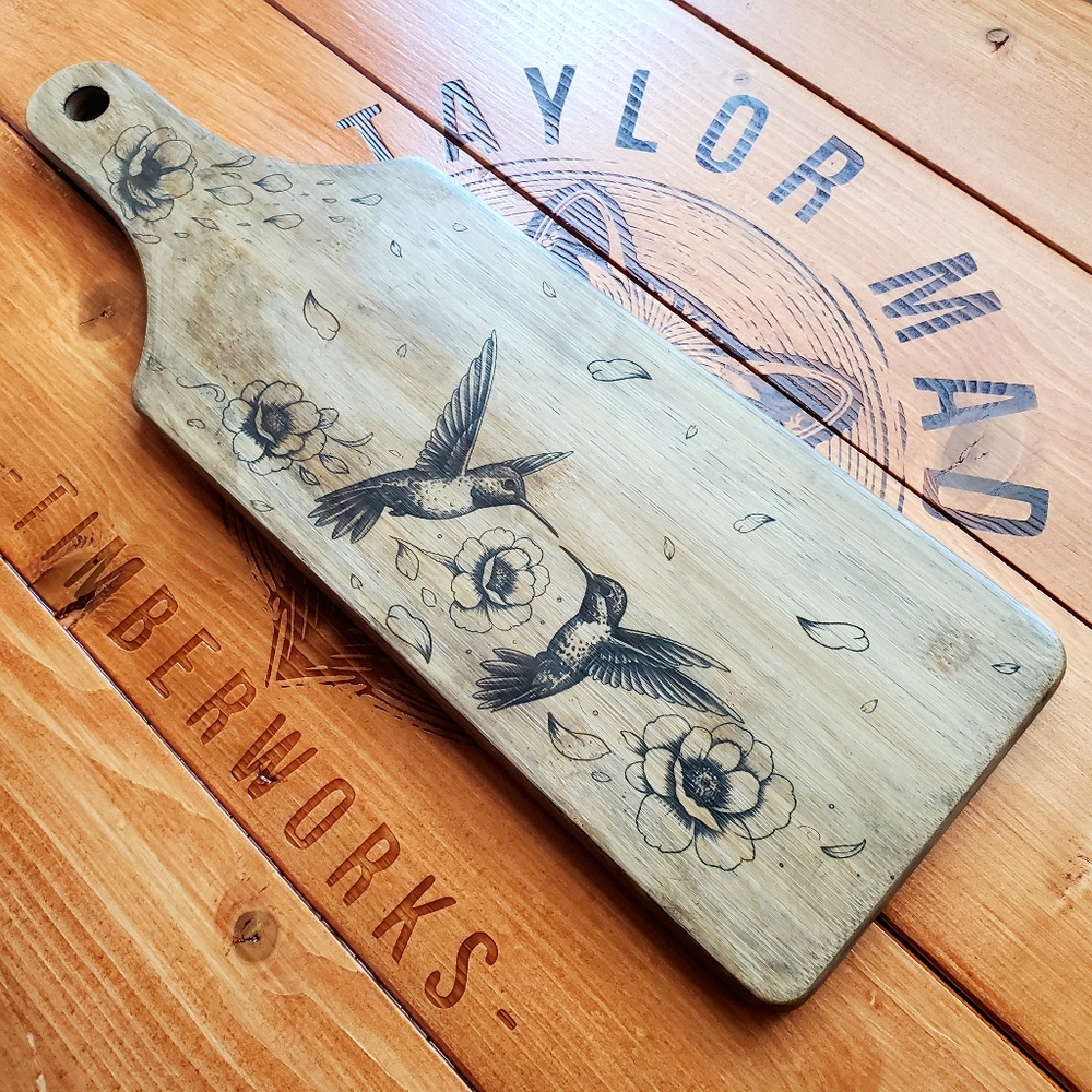 Hummingbird Artisan Floral🌸 Hand Crafted✋ Bamboo Cutting/Serving Paddle